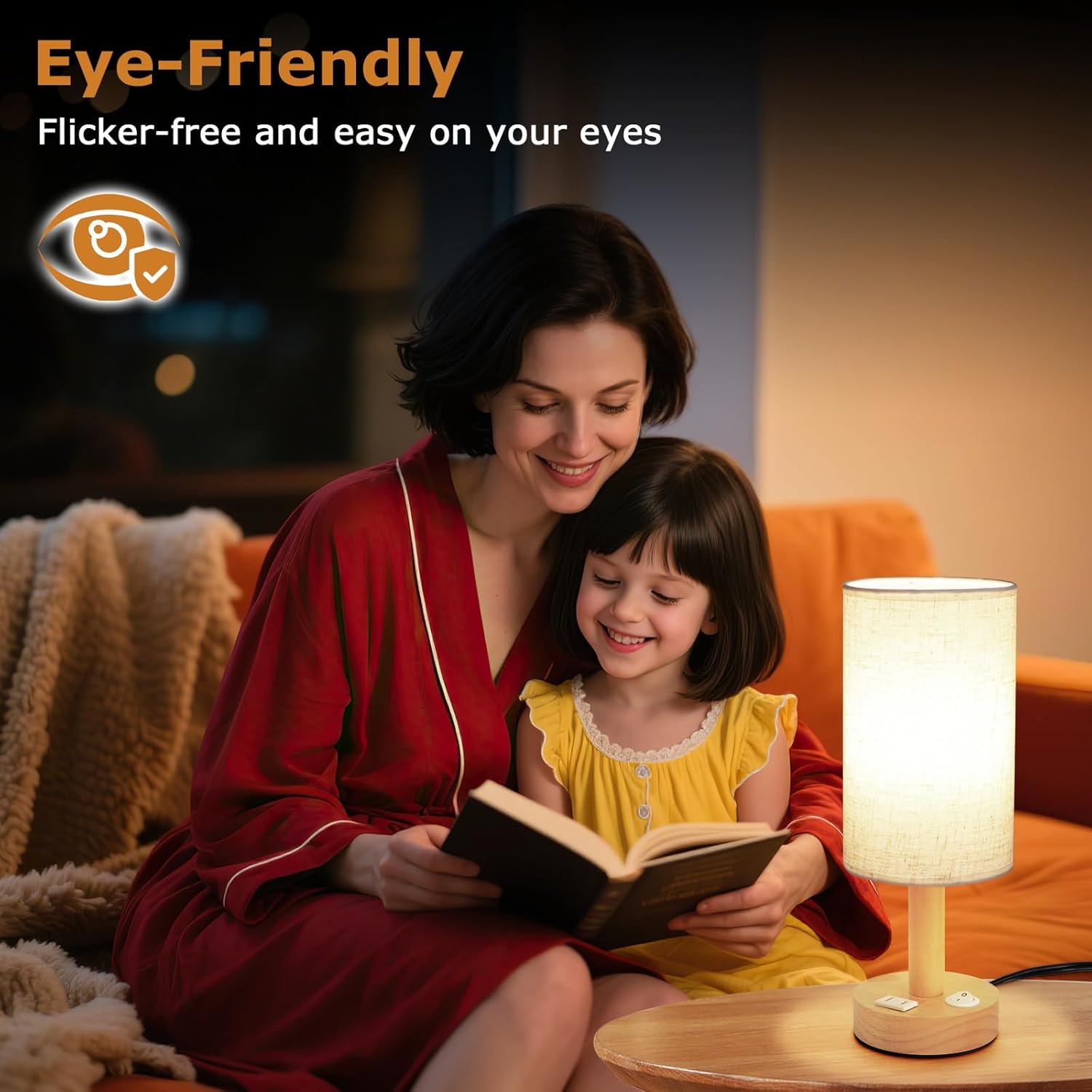 Small Bedside Table Lamp for Bedroom, Minimalist Wood Base & Round Fabric Shade, Mini Cute Cozy Warm White Nightstand Boho Lamp, Study Desk Night Stand Light for Room, Dorm, Nursery, Living Room