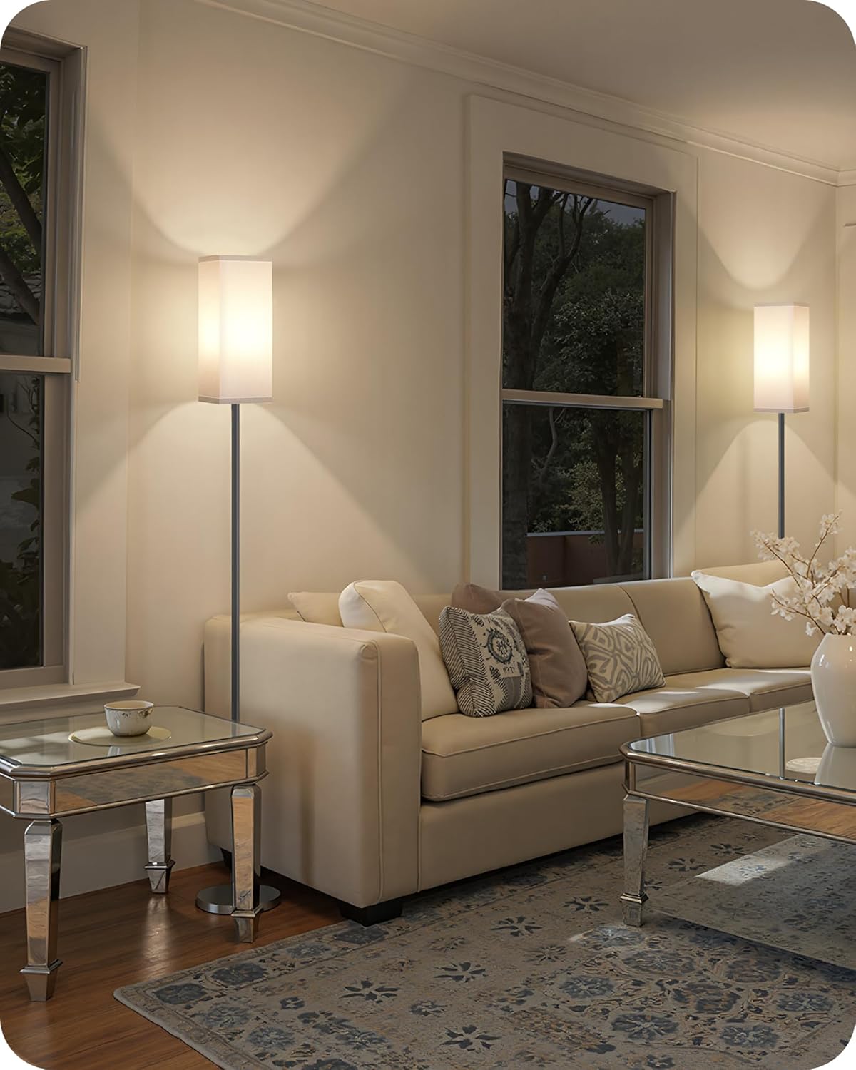 64.6" Floor Lamp, Pole with Foot Switch, Modern Standing Lamp Lampshade, Minimalist Freestanding Lamp (Bulb Not Included), for Living Room, Bedroom Office ETL Listed, Black and Beige E07LD05