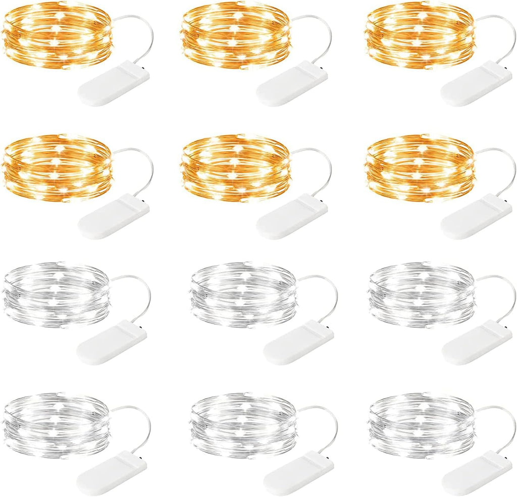 Brightown 12 Pack LED Fairy Lights Battery Operated String Lights - 7ft 20LED Waterproof Silver Wire Firefly Starry Moon Lights for DIY Crafts Wedding Table Centerpieces Party Bedroom Christmas