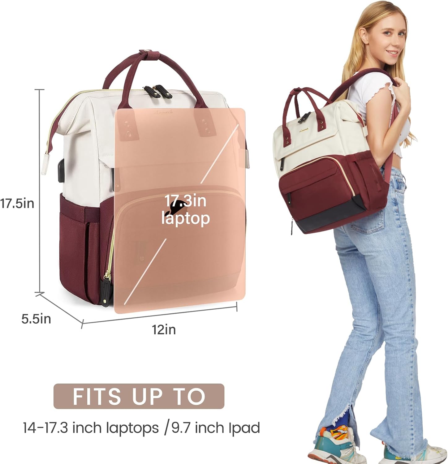 LOVEVOOK Laptop Backpack for Women, 15.6 Inch Work Business Backpacks Purse With Large Capacity, Waterproof Nurse Bag College Bookbag for School, Waterproof Casual Daypack for Travel