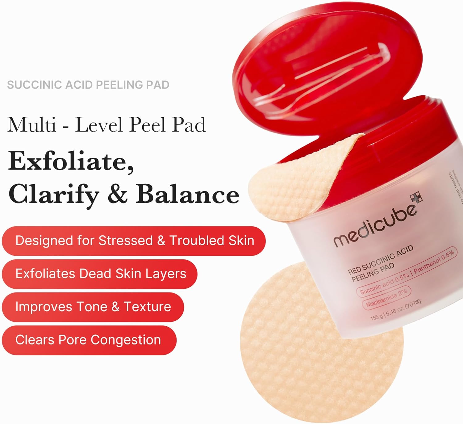 Medicube Zero Pore Pads 2.0, Dual-Textured Facial Toner Pads for Exfoliation and Pore Care with 4.5% AHA Lactic Acid & 0.45% BHA Salicylic Acid, Ideal for All Skin Types, Korean Skin Care (70 units)