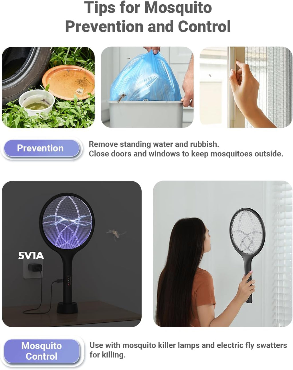 YISSVIC Electric Fly Swatter 4000V Bug Zapper Racket Dual Modes Mosquito Killer with Purple Mosquito Light Rechargeable for Indoor Home Office Backyard Patio Camping