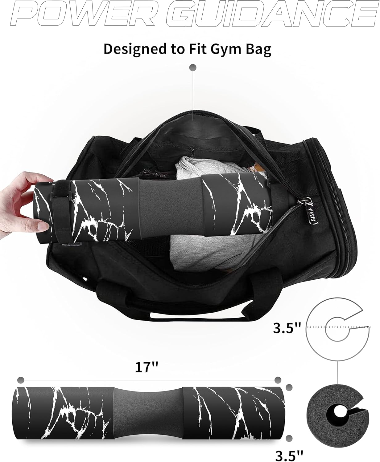 POWER GUIDANCE Barbell Squat Pad - Neck & Shoulder Protective Pad - Great for Squats, Lunges, Hip Thrusts, Weight Lifting & More - Fit Standard and Olympic Bars Perfectly