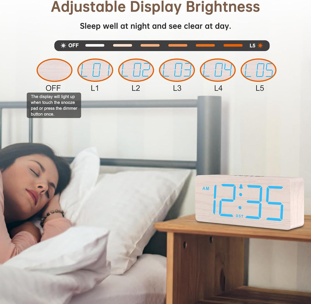 DreamSky Small Digital Alarm Clock for Bederoom, Large Big Numbers Display with Dimmer for Living Room, Electric Bedside Desk Clock with USB Charging Port, Adjustable Volume, USB-C Adapter Powered
