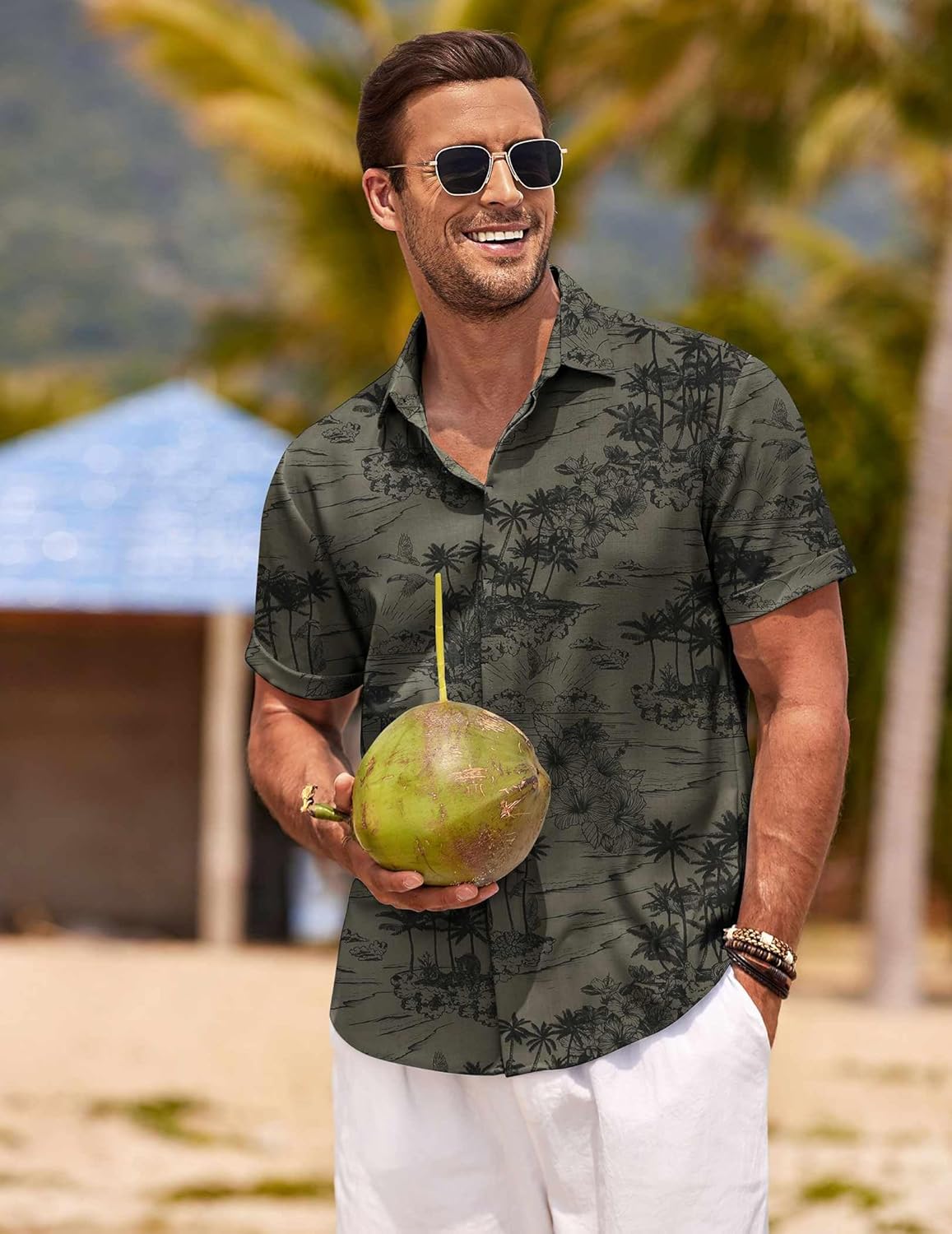 COOFANDY Men's Linen Shirts Short Sleeve Casual Shirts Button Down Shirt for Men Beach Summer Wedding Shirt