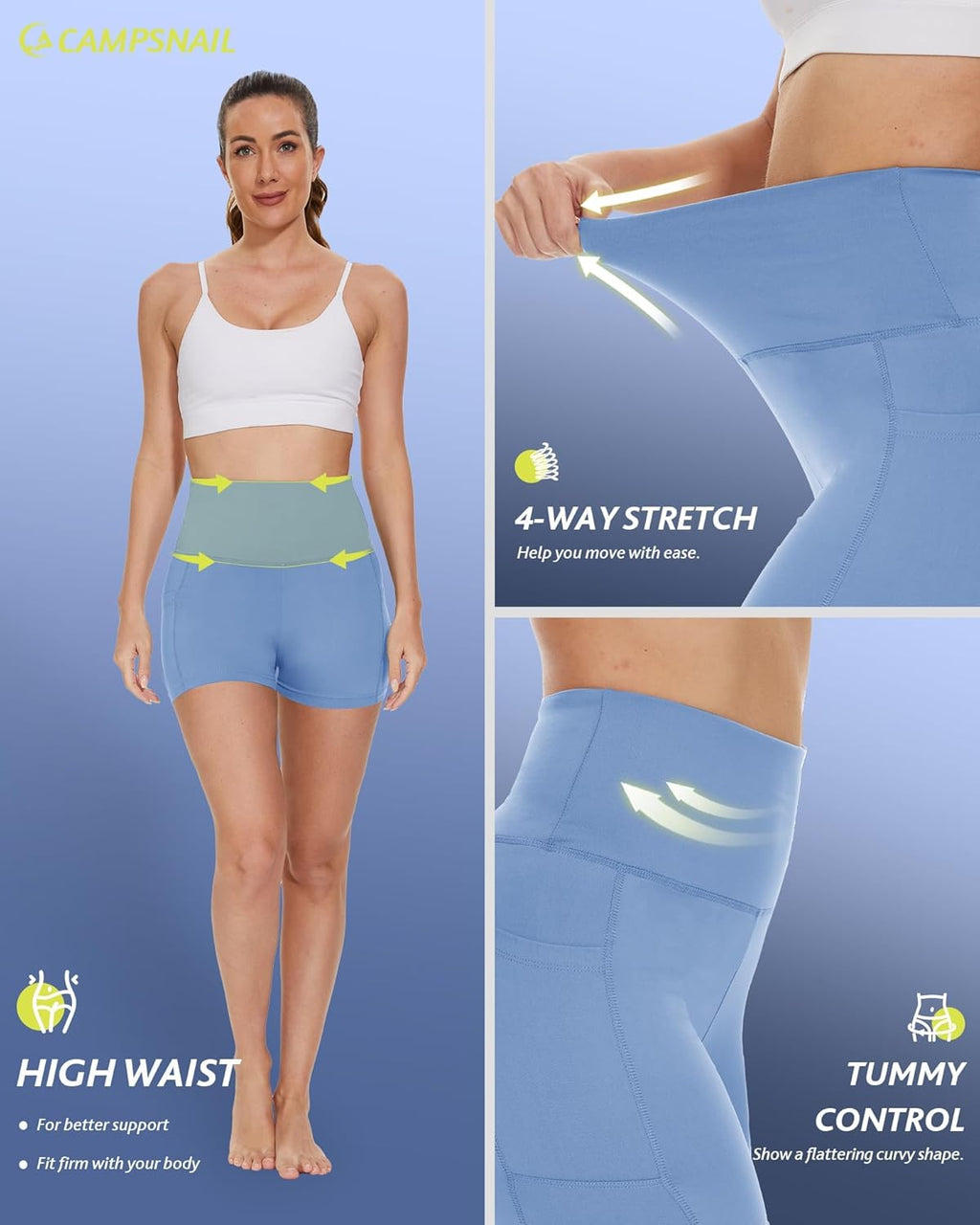 CAMPSNAIL Biker Shorts Women with Pockets - 3"/5"/8" High Waisted Workout Spandex Tummy Control Gym Running Yoga Shorts