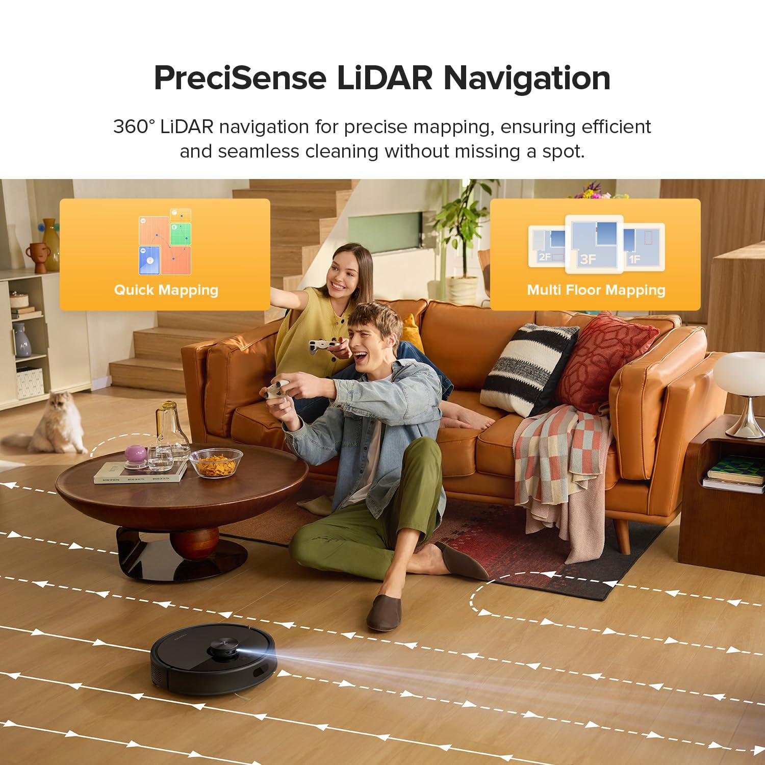 roborock Q7 M5+ Robot Vacuum and Mop, Upgraded from Q5 Max+, Up to 7-9 Weeks Self-Empty, 10000Pa Suction, Dual Anti-Tangle System for Pet Hair & Carpet, PreciSense LiDAR Navigation, App Control, Black