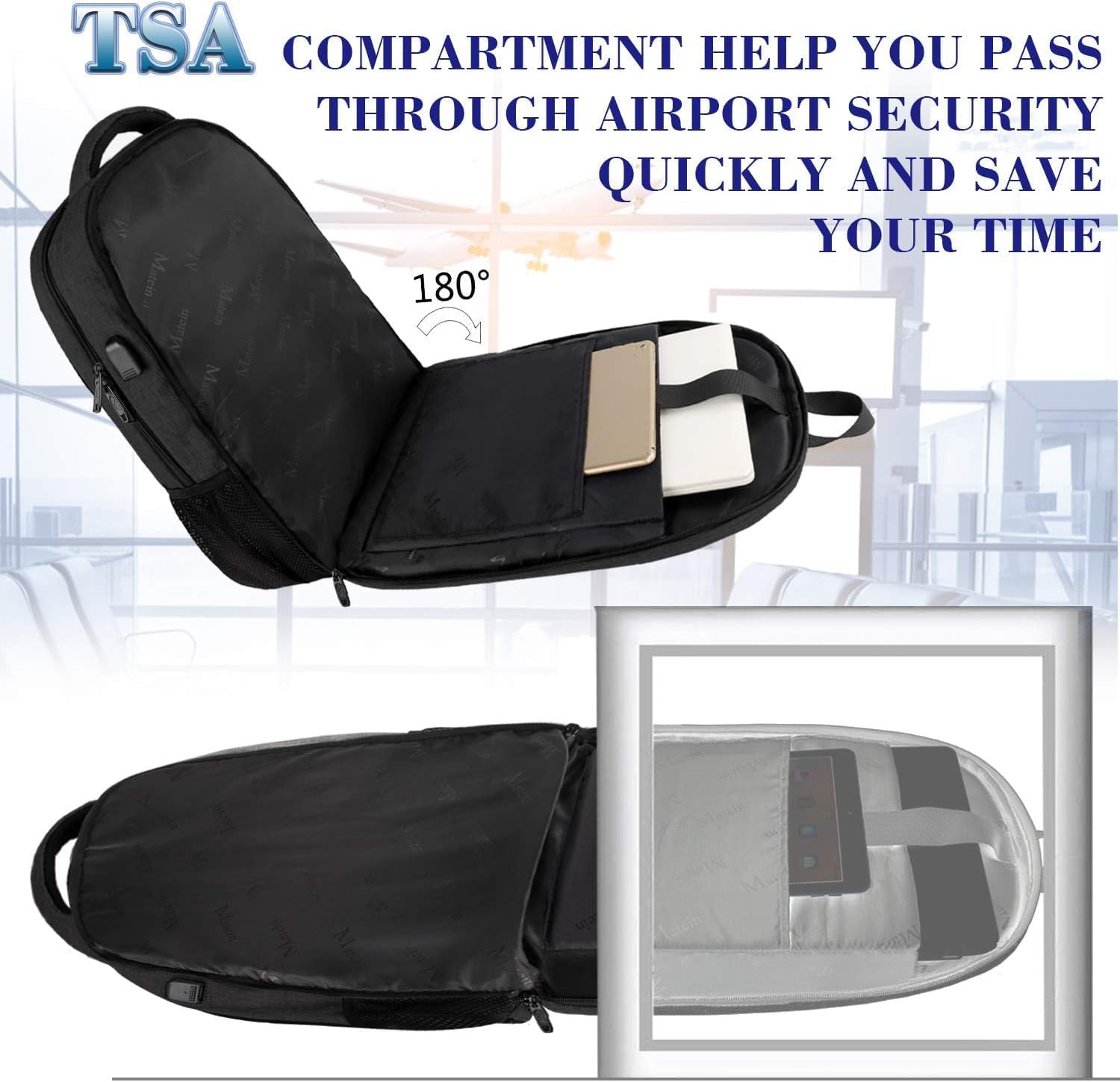 MATEIN Travel Laptop Backpack, Business Anti Theft Slim Sturdy Laptops Backpack with USB Charging Port, Water Resistant College School Computer Bag Gift for Men & Women Fits 15.6 Inch Notebook, Grey