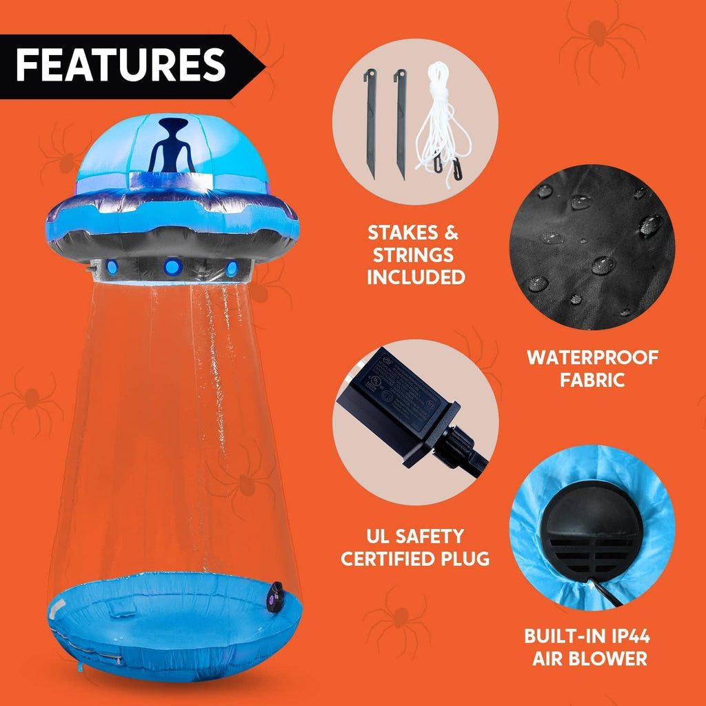 Joiedomi 9 FT Tall Halloween Inflatable UFO Outdoor Decorations, Halloween Blow Ups UFO Alien Decor for Yard Decoration with LEDs for Lawn Garden Party Decor