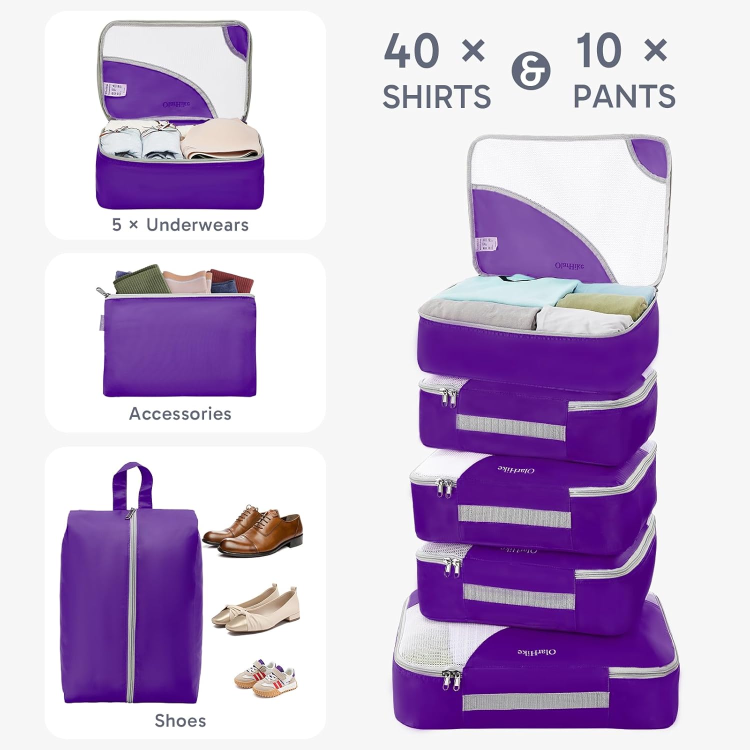 10 Set/8 Set Packing Cubes for Travel, Gifts for Women Mom,Anti-Tearing Suitcase Organizer for Luggage with Shoe & Hanging Toiletry Bag,OlarHike Vacation Essentials & Accessories for Cruise Ship,Cream