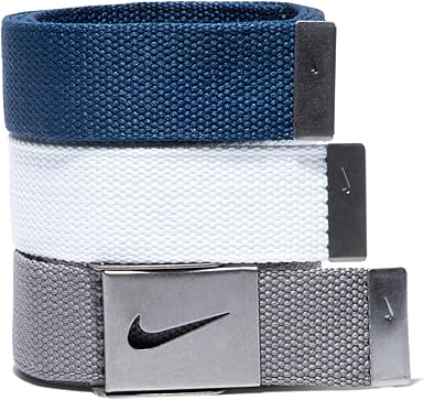 Nike Men's 3 Pack Golf Web Belt, White/Gray/Navy, One Size