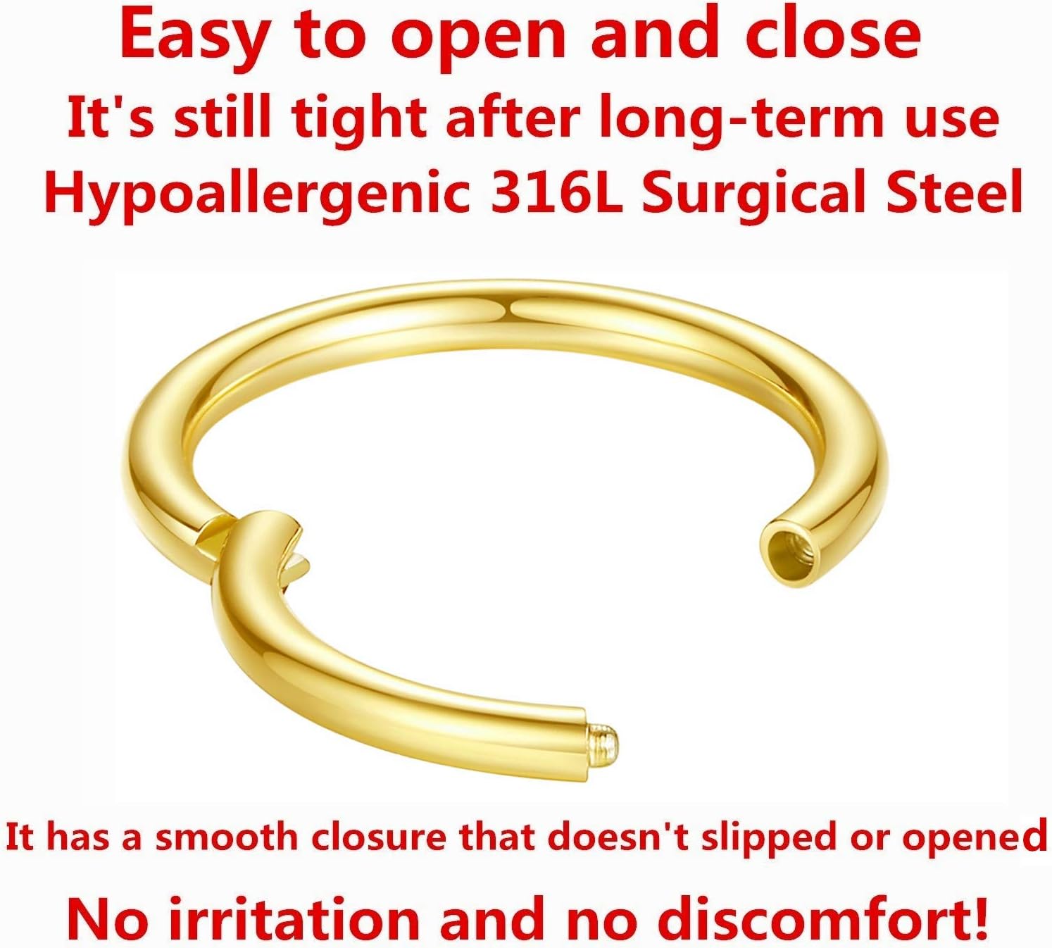 ORANGELOVE Hypoallergenic Nose Rings 20G 18G 16G 14G 12G 10G 8G 316l Surgical Steel Septum Jewelry Hinged Segment Ring Body Piercing Nose Hoop Lip Rings Nose Helix Cartilage Rook Earrings