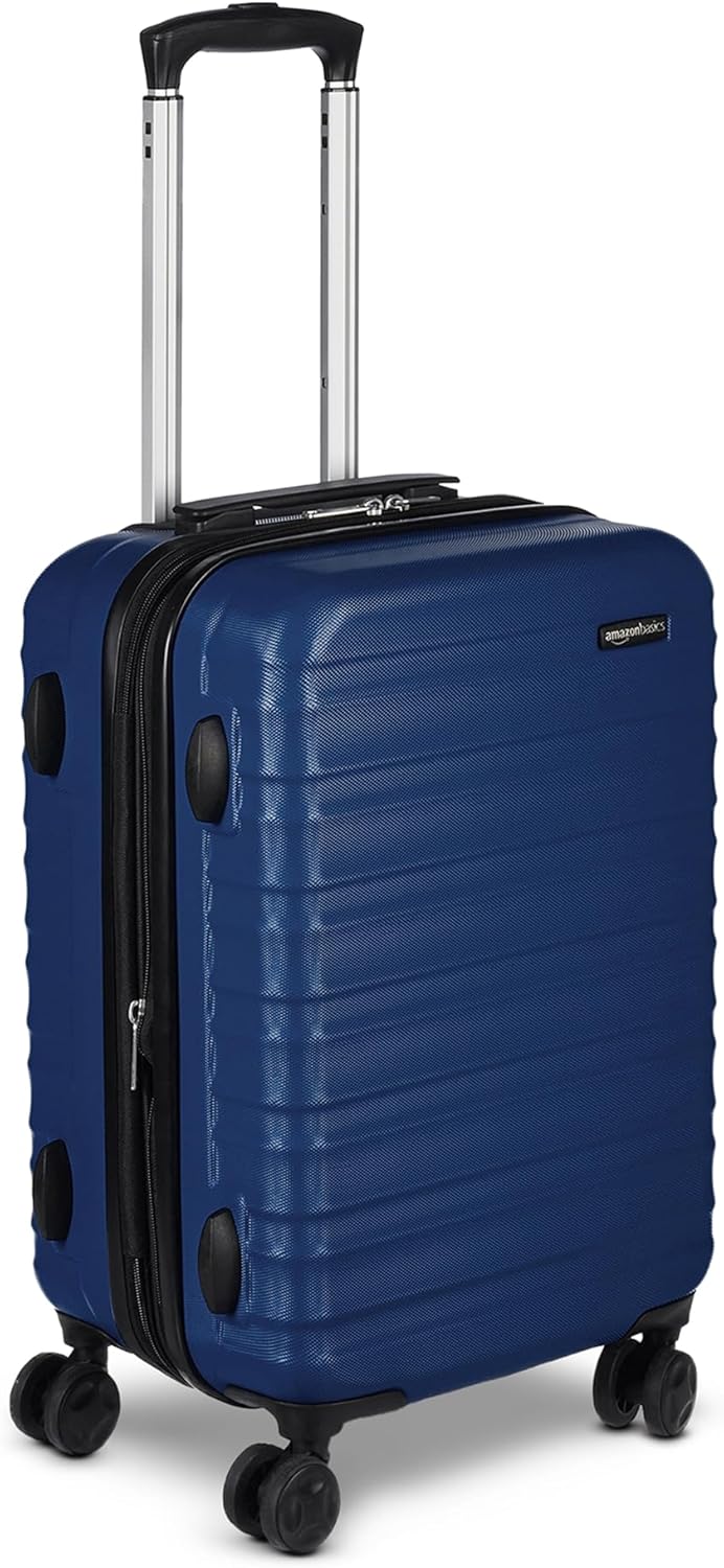 Basics 21" Hardside Carry-On Luggage, Hardshell Suitcase With Wheels, Expandable For Up to 25% More Space, With Scratch-Resistant Surface, Four Multi-directional Wheels, Black