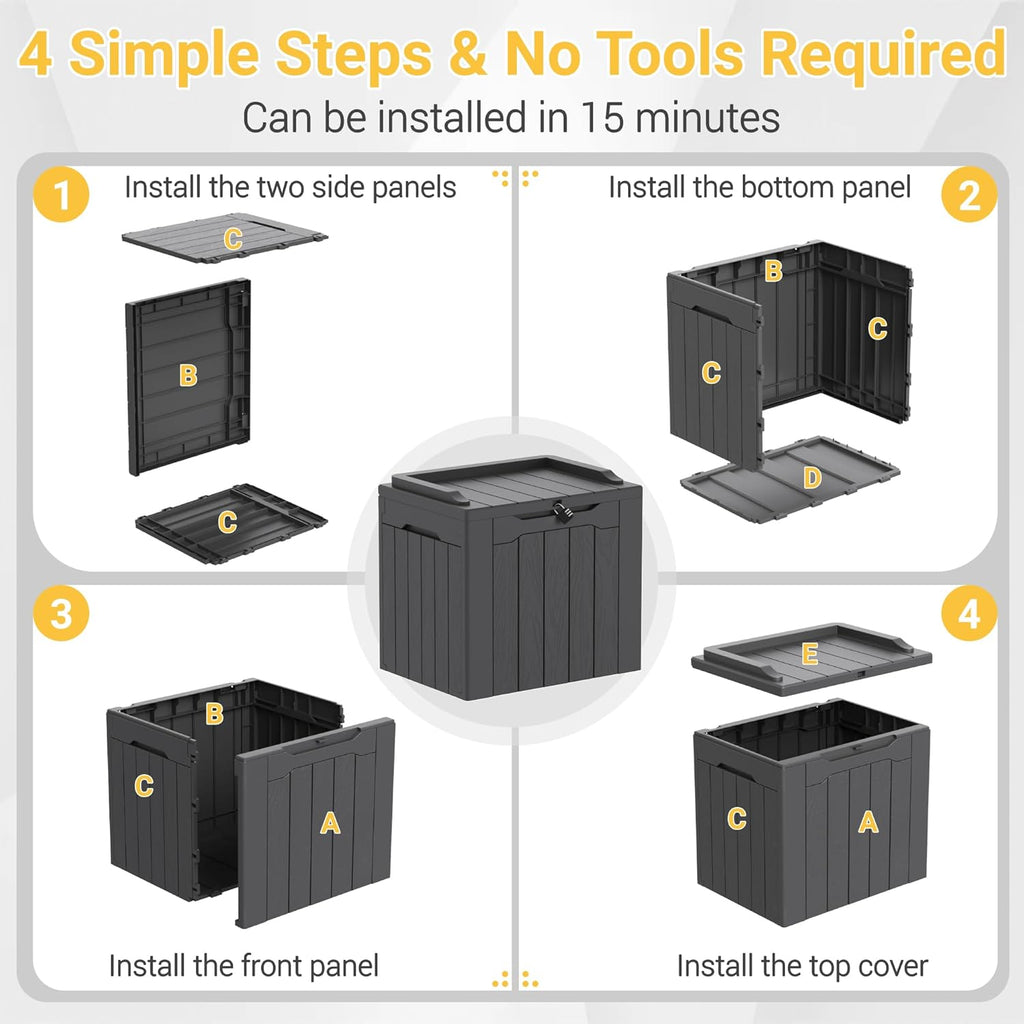 Greesum 31 Gallon Resin Deck Box Large Outdoor Storage for Patio Furniture, Garden Tools, Pool Supplies, Weatherproof and UV Resistant, Lockable, Dark Black