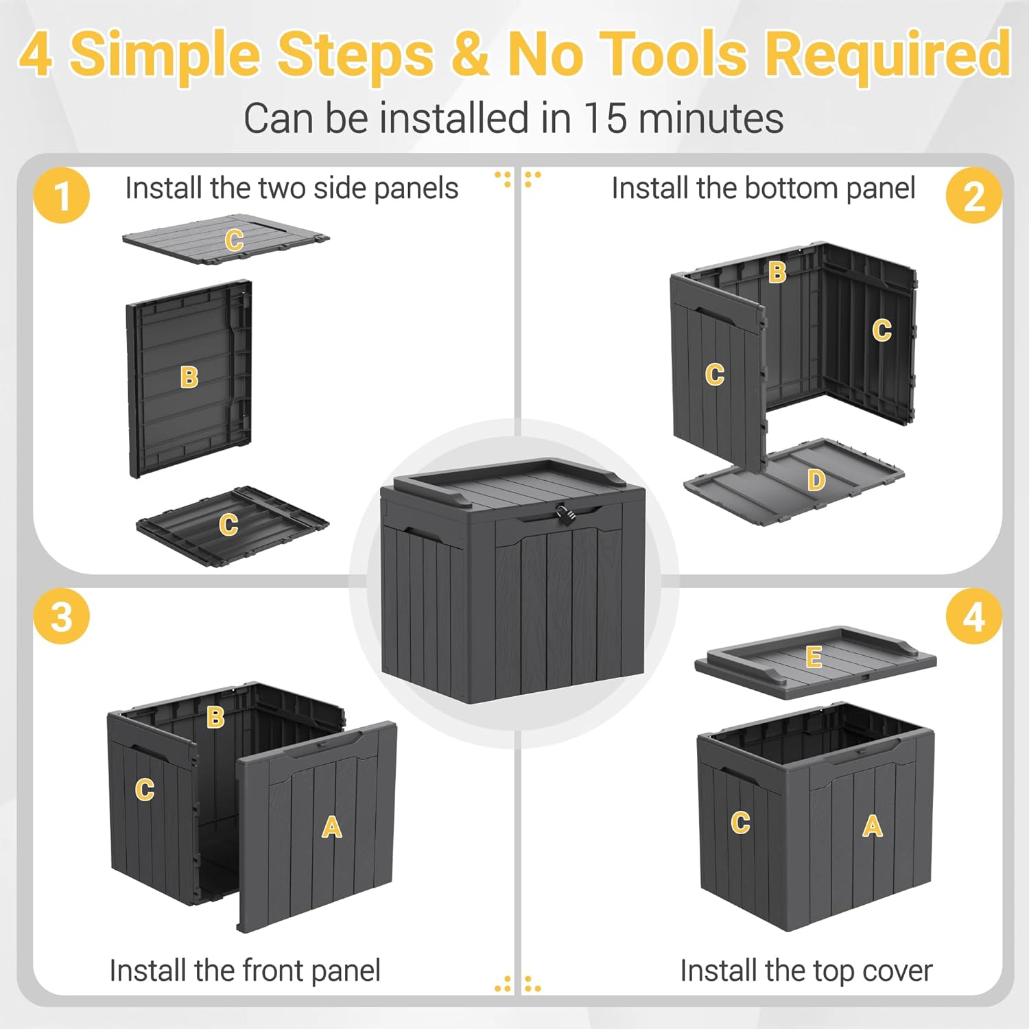 Greesum 31 Gallon Resin Deck Box Large Outdoor Storage for Patio Furniture, Garden Tools, Pool Supplies, Weatherproof and UV Resistant, Lockable, Dark Black