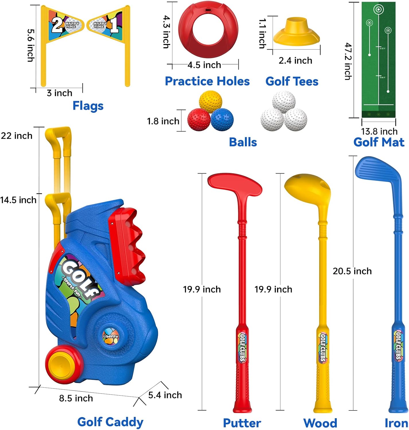 Liberry Toddler Golf Set, Upgraded Kids Golf Cart with Unique Shoulder Strap Design, Indoor and Outdoor Golf Toys for Boys and Girls Aged 1-5 Years Old