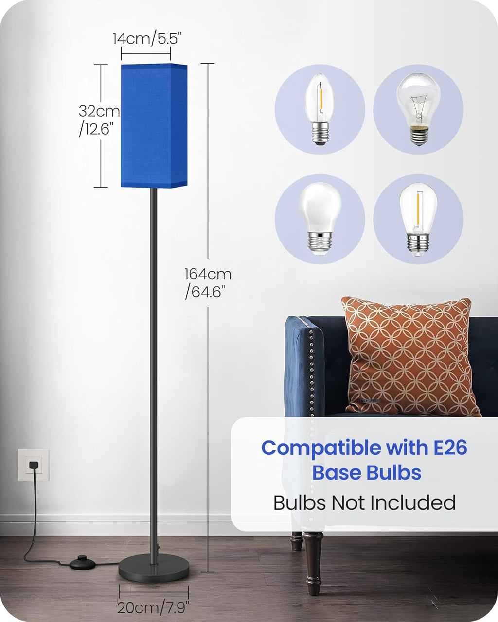 64.6" Floor Lamp, Pole with Foot Switch, Modern Standing Lamp Lampshade, Minimalist Freestanding Lamp (Bulb Not Included), for Living Room, Bedroom Office ETL Listed, Black and Beige E07LD05