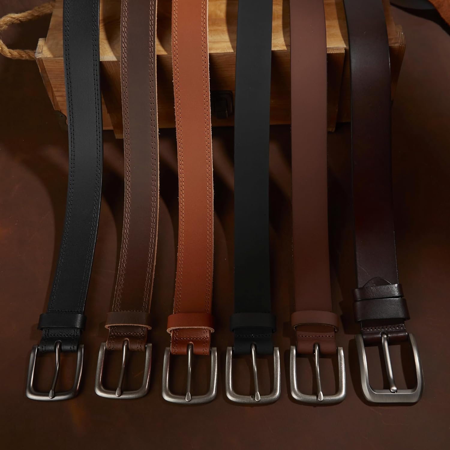 VATAN Men's Genuine Leather Casual Every Day Jeans Belts, Handmade Men Leather Belt with Gift Box