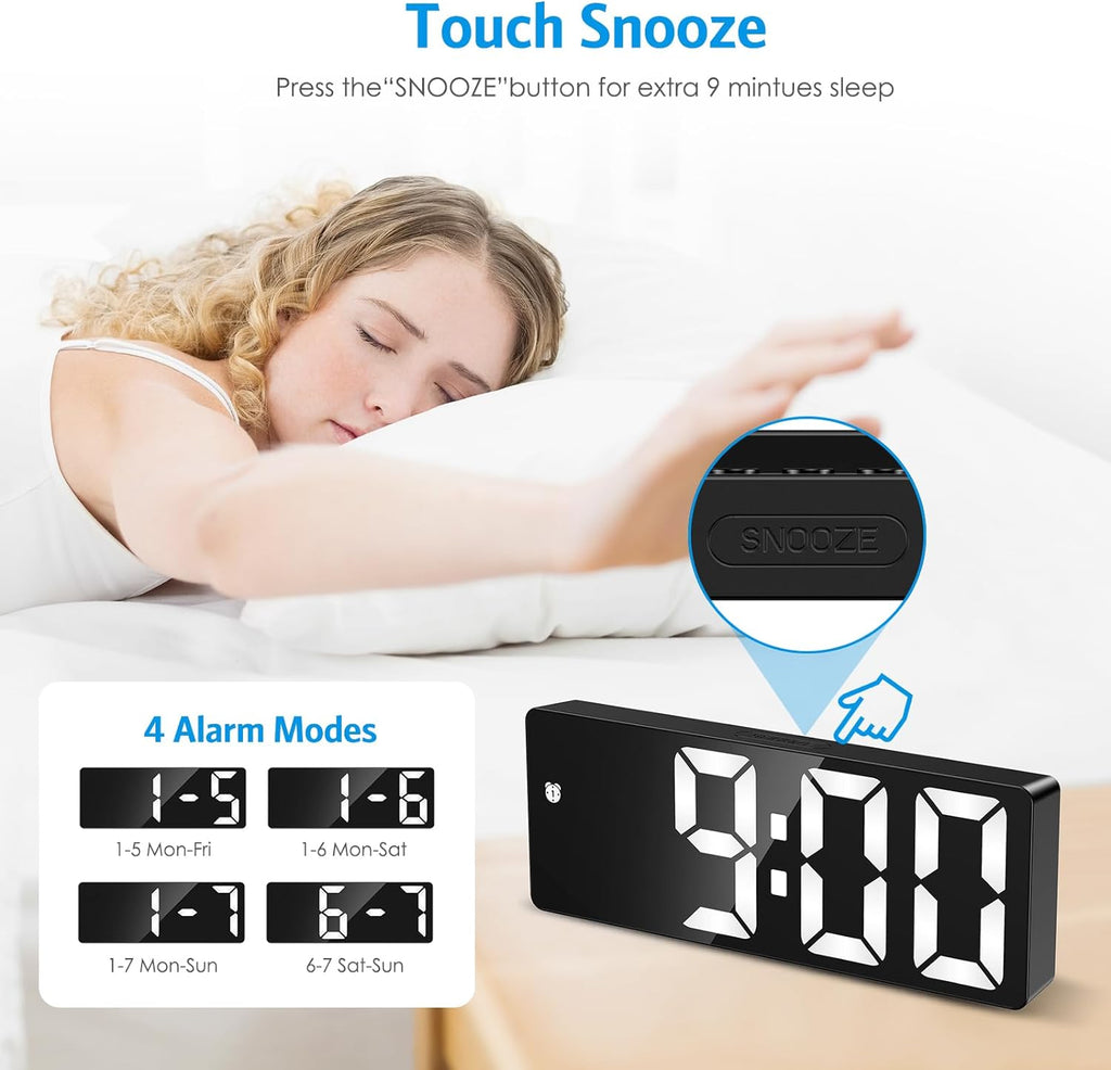 AMIR Digital Alarm Clock, [Upgraded Version] LED Clock for Bedroom, Electronic Desktop Clock with Type-C Port,Adjustable Brightness,DST,Snooze,12/24H Display for Home,Office