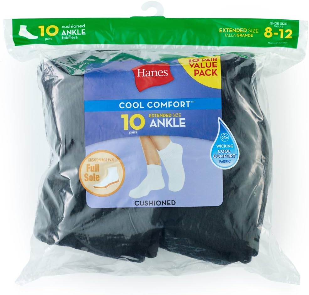 Hanes Women's Ankle, Moisture-Wicking Socks for Women, Cushioned Athletic Ankle Socks, 10-Pack