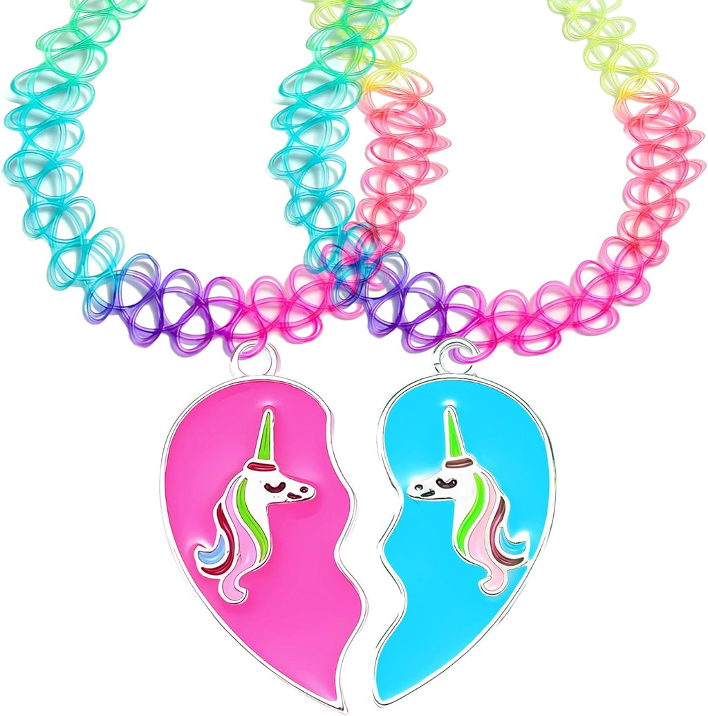 BodyJ4You 2PC Tattoo Choker Necklace - 90s Choker Necklace Women - 2000s Y2K Black Chokers Rainbow Choker - Butterfly Ying Yang Unicorn Rainbow Charms - Stretchy Elastic Necklace