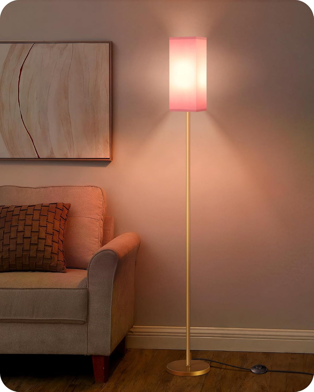 64.6" Floor Lamp, Pole with Foot Switch, Modern Standing Lamp Lampshade, Minimalist Freestanding Lamp (Bulb Not Included), for Living Room, Bedroom Office ETL Listed, Black and Beige E07LD05