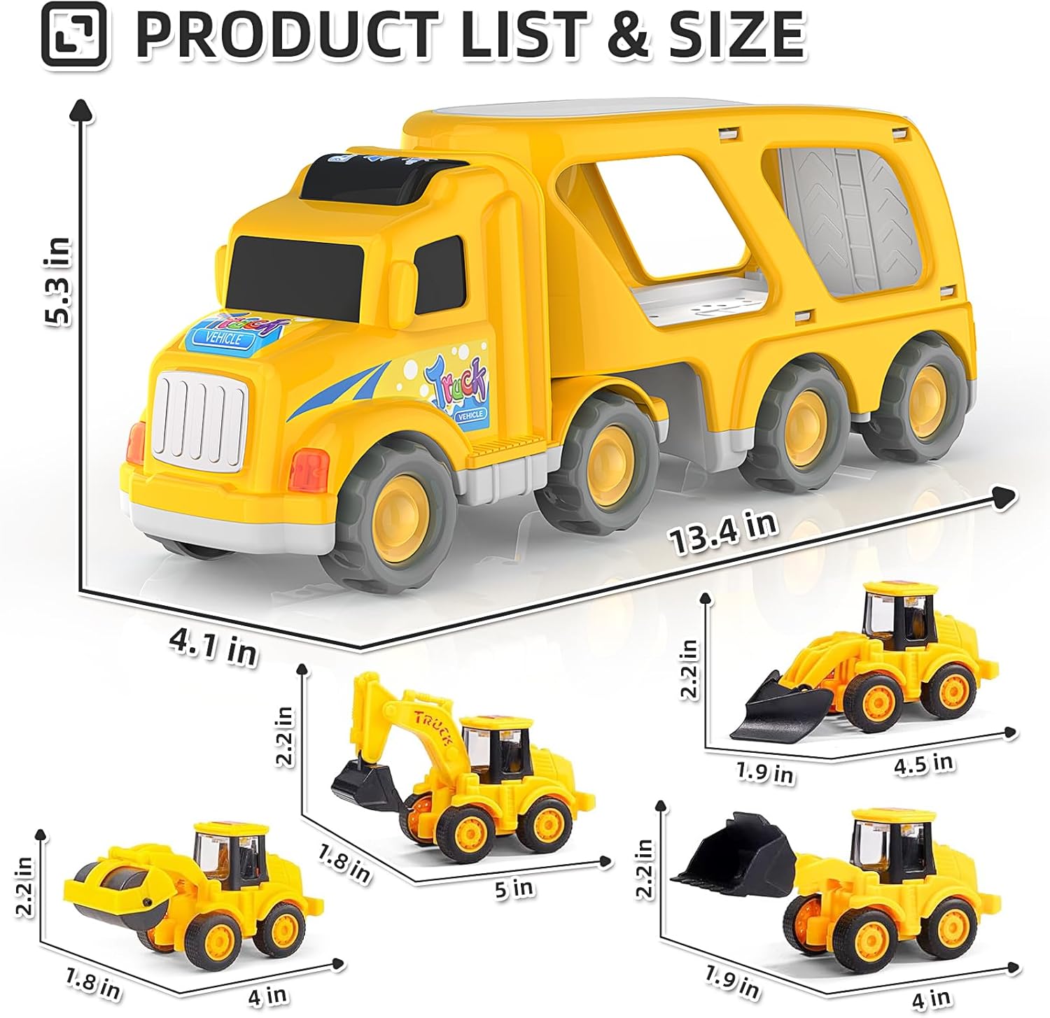 Veslier Construction Truck Toys for Boys Girls Age 1 2 3 4 5 6 Years Old，Carrier Transport Trucks for Kids 1-3 3-5 Year Old，Christmas Birthday Gift Toddler Toys.