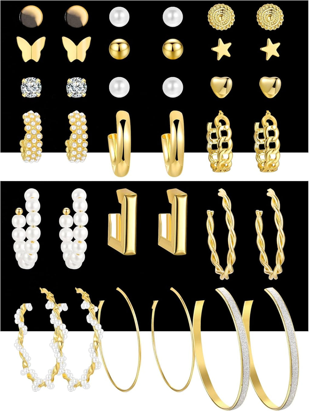 Gold Hoop Earrings Set for Women, 12 Pairs Hypoallergenic Large/Big Thin Thick Gold Hoops Earrings Loop Pack for Jewelry Gift 40mm/50mm