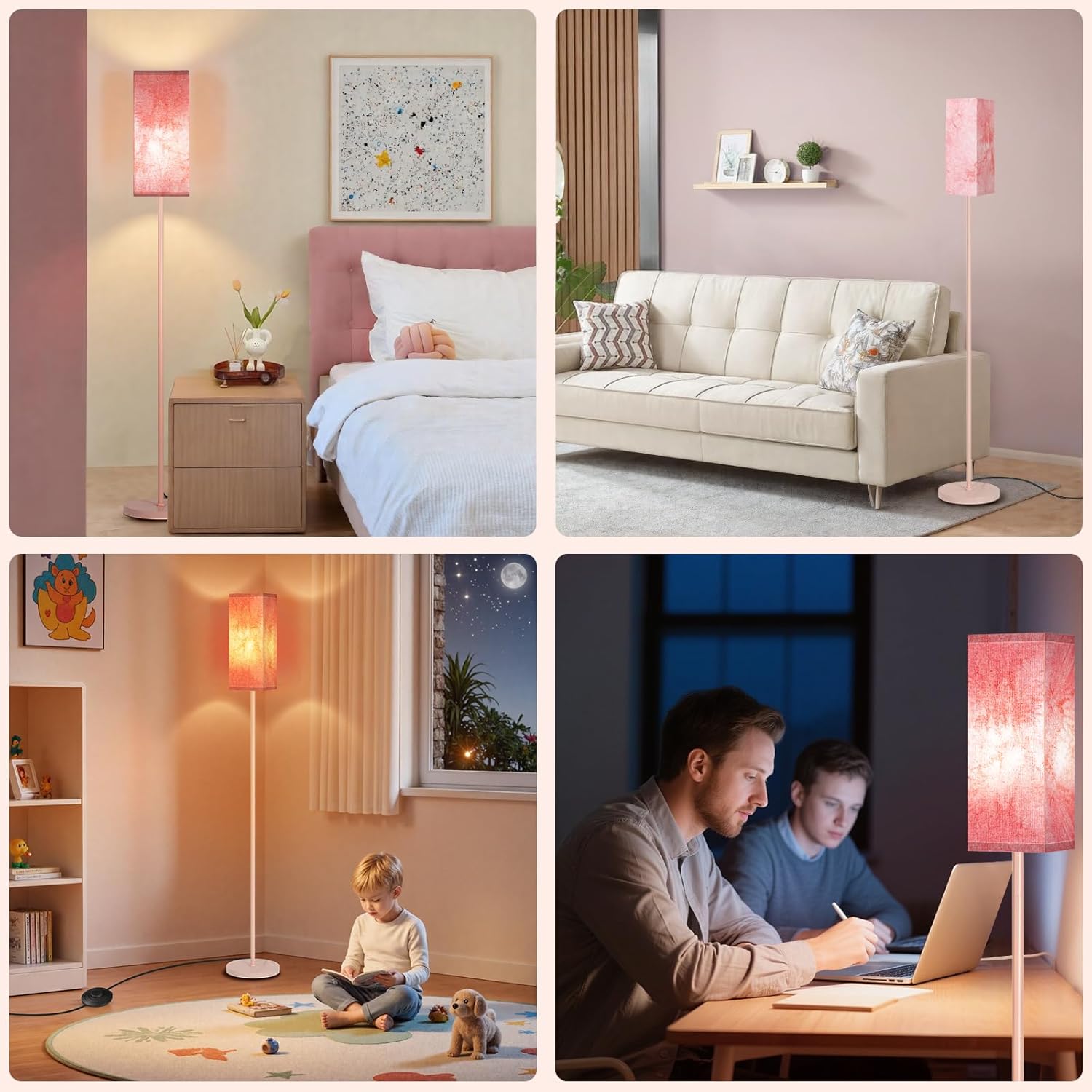 64.6" Floor Lamp, Pole with Foot Switch, Modern Standing Lamp Lampshade, Minimalist Freestanding Lamp (Bulb Not Included), for Living Room, Bedroom Office ETL Listed, Black and Beige E07LD05