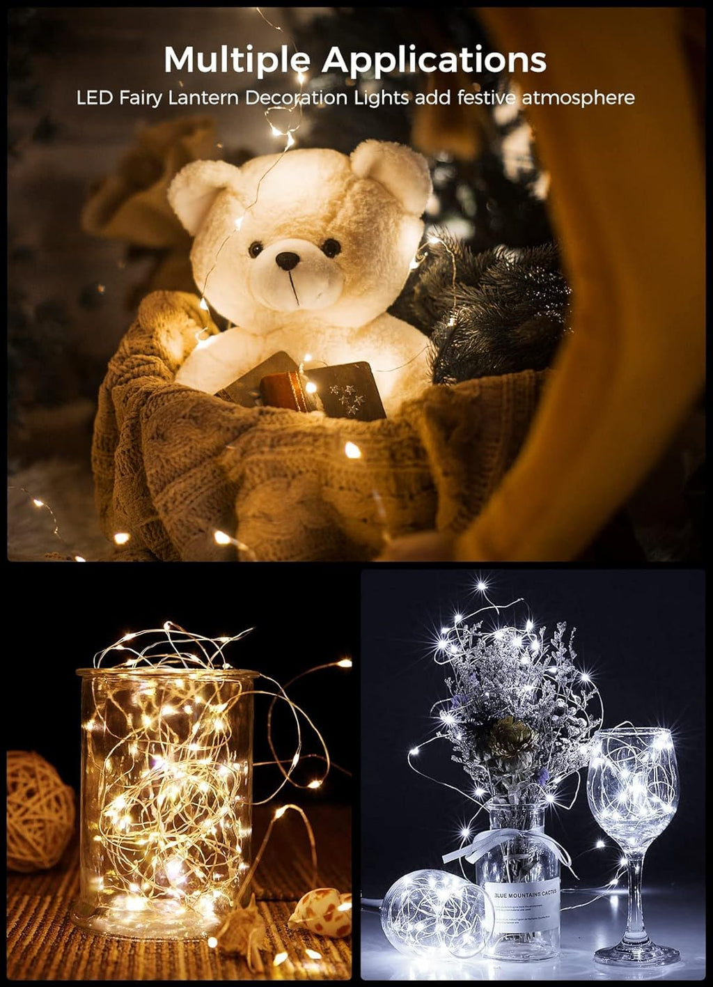 Brightown 12 Pack LED Fairy Lights Battery Operated String Lights - 7ft 20LED Waterproof Silver Wire Firefly Starry Moon Lights for DIY Crafts Wedding Table Centerpieces Party Bedroom Christmas