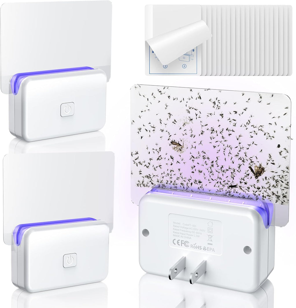 2 Pcs Fruit Fly Traps for Indoors (2 Device+10 Refills) Plug in UV Light Fly Trap for Gnats, Fruit Flies, Flying Insects Sleek Design Indoor Safe