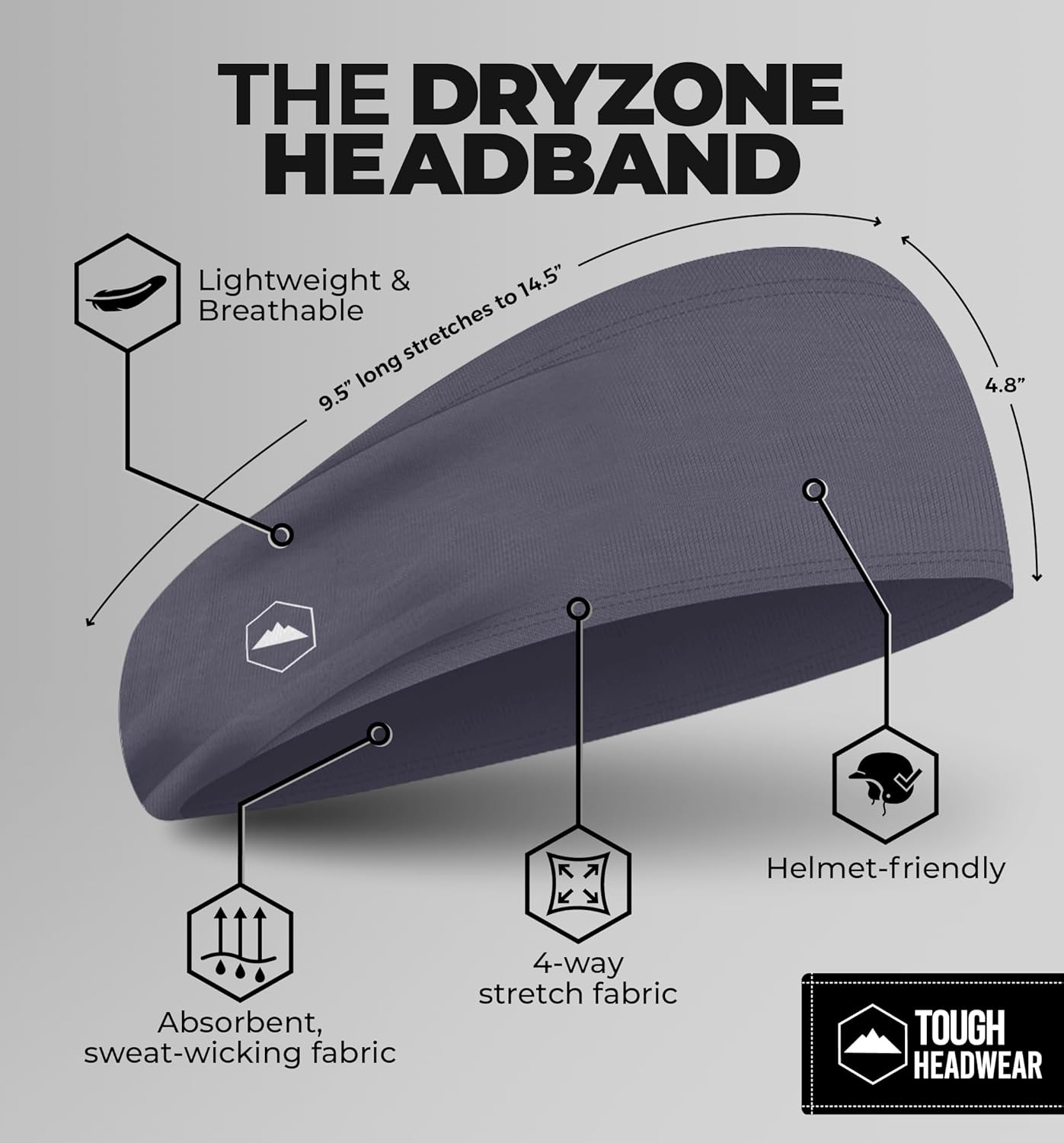 Tough Outfitters Headband for Men - Mens Headbands - Working Out Sports Performance Head Bands - Athletic Cycling Running Sweat Band, Football Headbands - Sweat Bands Men/Women