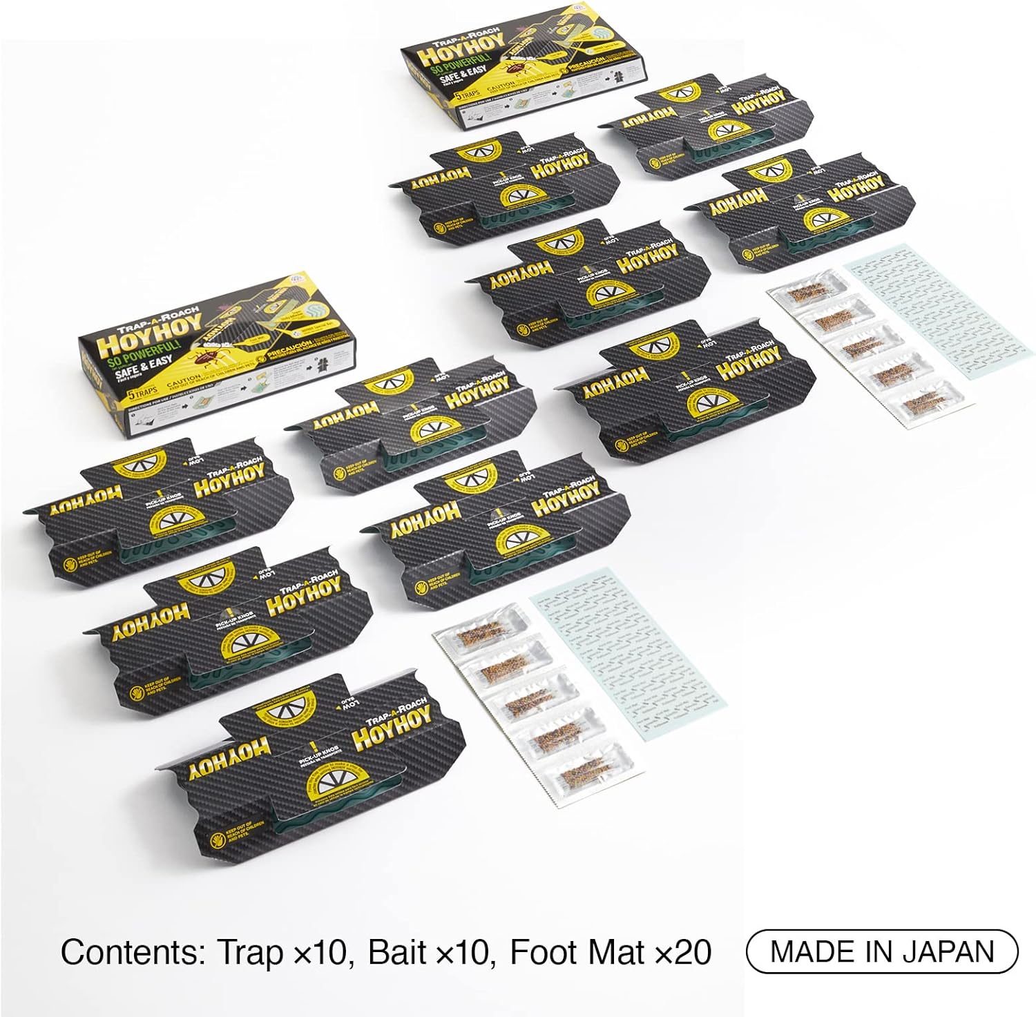 HOY HOY Trap A Roach - 10 Traps [2 Pack] Baited Glue Traps, Great for Home with Kids & Pets Indoor, Sticky Pest Control Trap, Roach Killer, Made in Japan