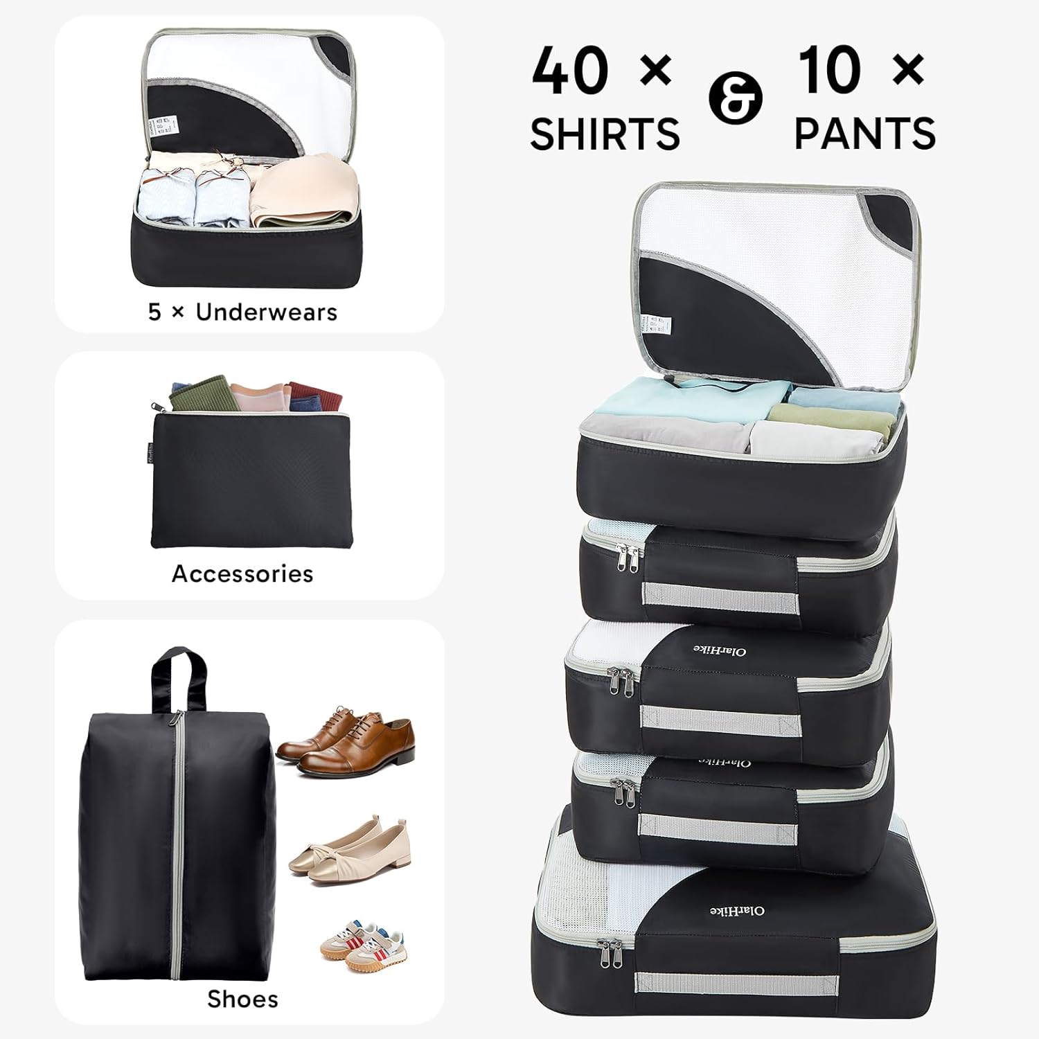 10 Set/8 Set Packing Cubes for Travel, Gifts for Women Mom,Anti-Tearing Suitcase Organizer for Luggage with Shoe & Hanging Toiletry Bag,OlarHike Vacation Essentials & Accessories for Cruise Ship,Cream