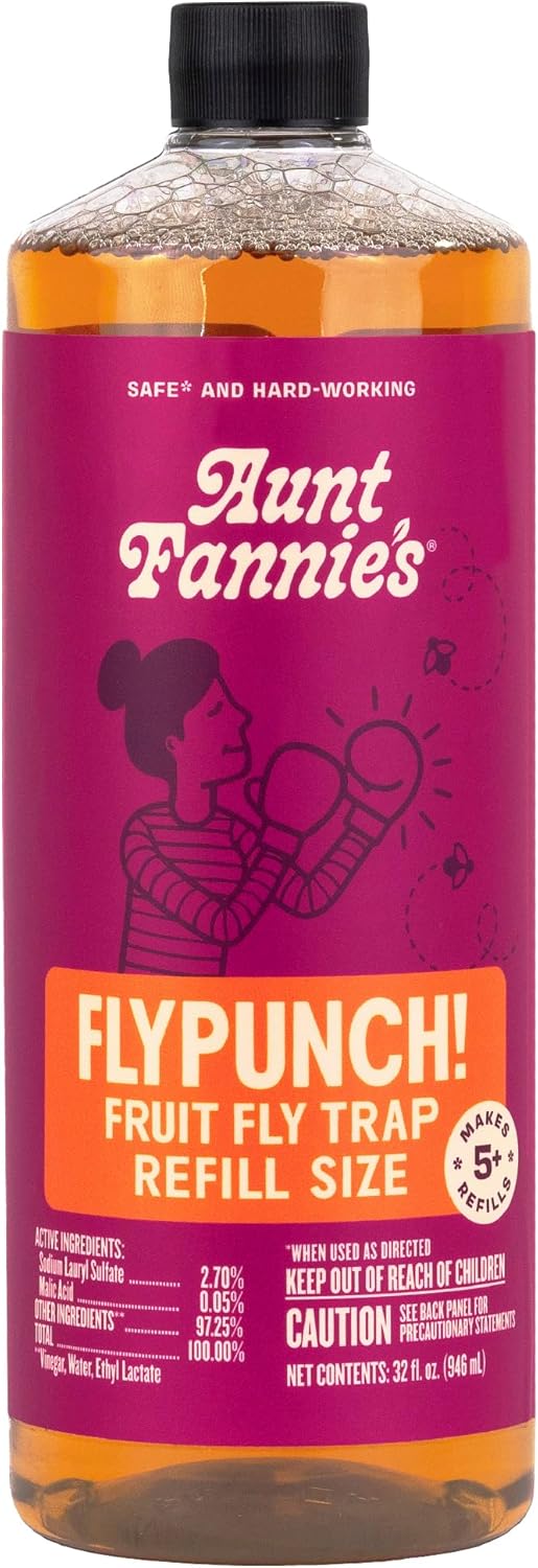 Aunt Fannie's FlyPunch Fruit Fly Trap for Indoor and Kitchen Use, Ready to Use, Made with Plant Based Ingredients, Safe Near Food, Each Bottle Lasts Up to 30 Days, Pack of 2