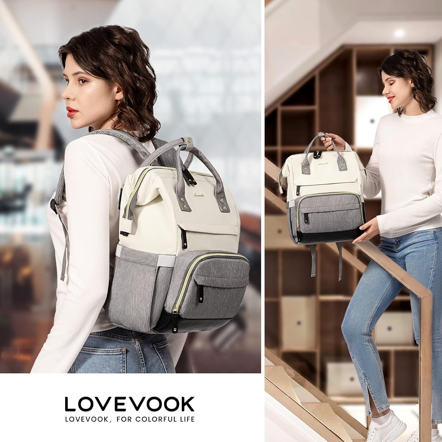LOVEVOOK Laptop Backpack for Women, 15.6 Inch Work Business Backpacks Purse With Large Capacity, Waterproof Nurse Bag College Bookbag for School, Waterproof Casual Daypack for Travel