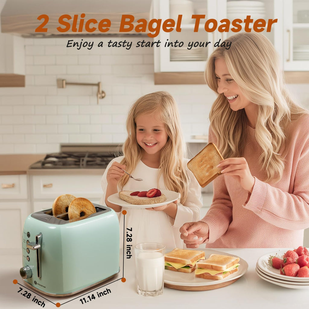 Aigostar Toaster 2 Slice, Retro Extra-Wide Slot Toasters Best Rated Prime for Toasting Bagels, Breads, Waffles & More, Cancel, Defrost & 6 Browning, Removable Crumb Tray, Stainless Steel, Cream White