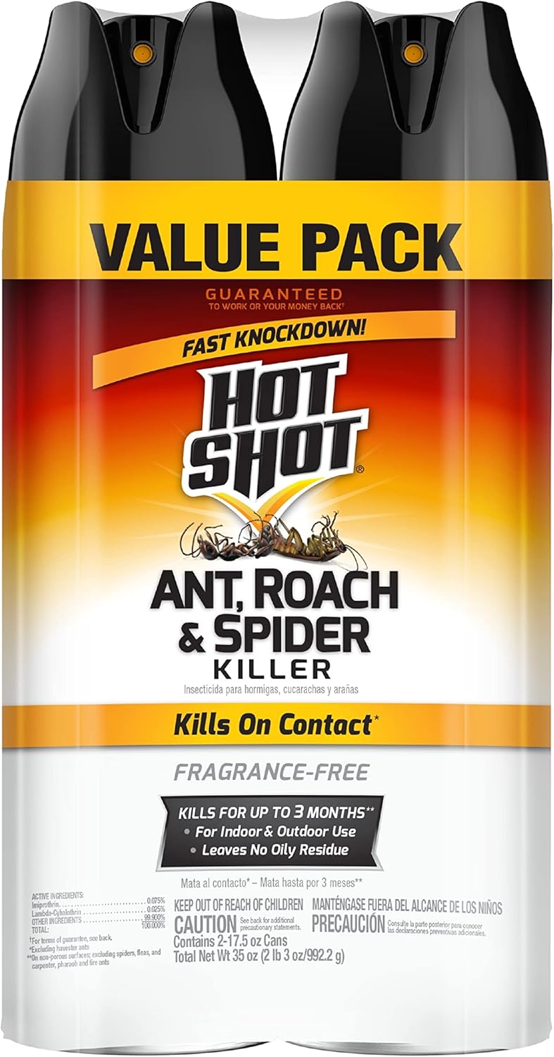 Hot Shot Ant, Roach & Spider Killer, Kills Insects Indoors and Outdoors, Kills Roaches and Listed Ants on Contact, Insecticide Spray, 17.5 Ounce (Crisp Linen)