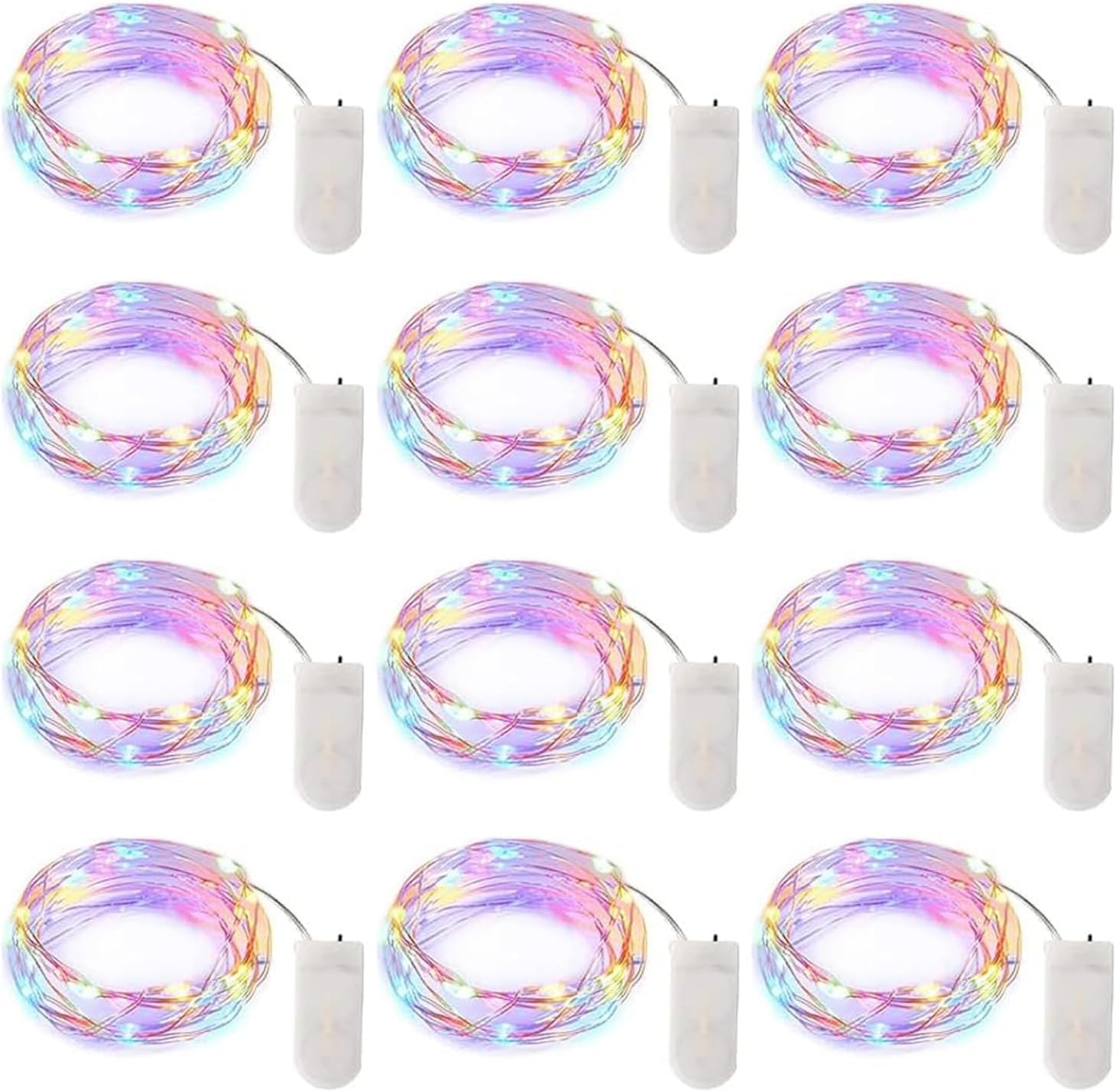 Brightown 12 Pack LED Fairy Lights Battery Operated String Lights - 7ft 20LED Waterproof Silver Wire Firefly Starry Moon Lights for DIY Crafts Wedding Table Centerpieces Party Bedroom Christmas