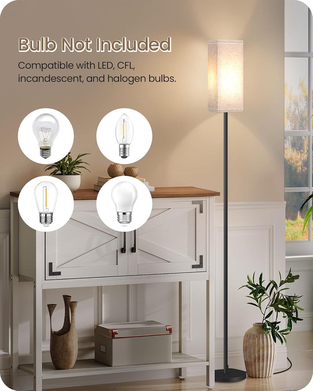 64.6" Floor Lamp, Pole with Foot Switch, Modern Standing Lamp Lampshade, Minimalist Freestanding Lamp (Bulb Not Included), for Living Room, Bedroom Office ETL Listed, Black and Beige E07LD05