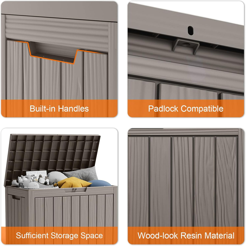 80 Gallon Resin Deck Box, Lockable Patio Outdoor Storage Box for Furniture, Garden Tools and Tools Storage, Waterproof Outside Storage Box - Black