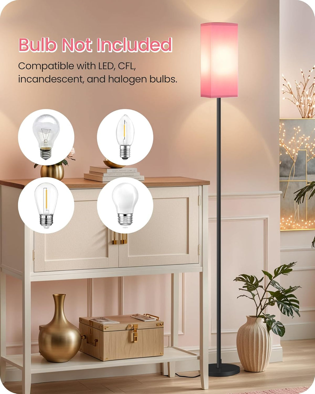 64.6" Floor Lamp, Pole with Foot Switch, Modern Standing Lamp Lampshade, Minimalist Freestanding Lamp (Bulb Not Included), for Living Room, Bedroom Office ETL Listed, Black and Beige E07LD05