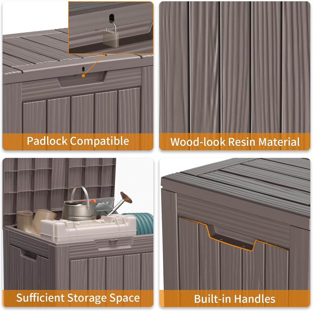 80 Gallon Resin Deck Box, Lockable Patio Outdoor Storage Box for Furniture, Garden Tools and Tools Storage, Waterproof Outside Storage Box - Black