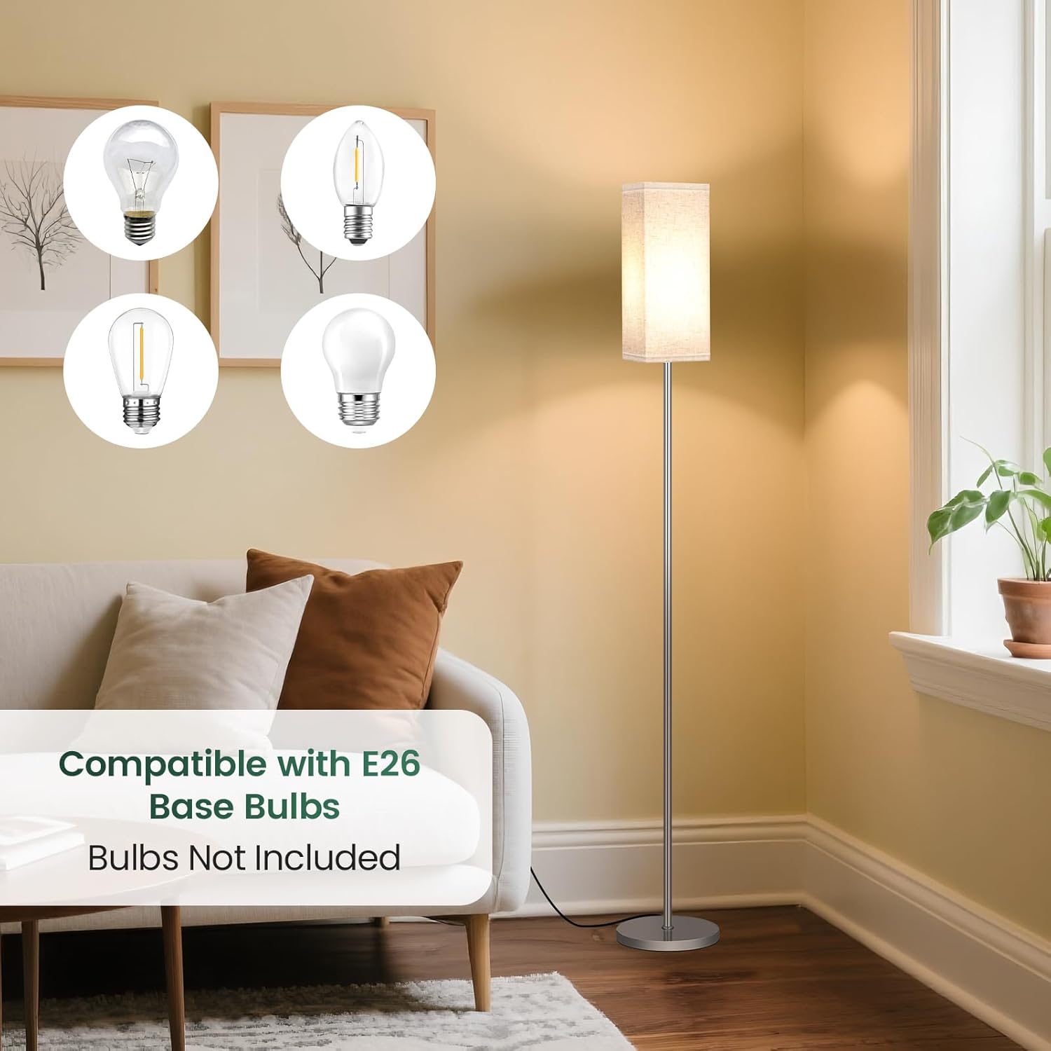 64.6" Floor Lamp, Pole with Foot Switch, Modern Standing Lamp Lampshade, Minimalist Freestanding Lamp (Bulb Not Included), for Living Room, Bedroom Office ETL Listed, Black and Beige E07LD05