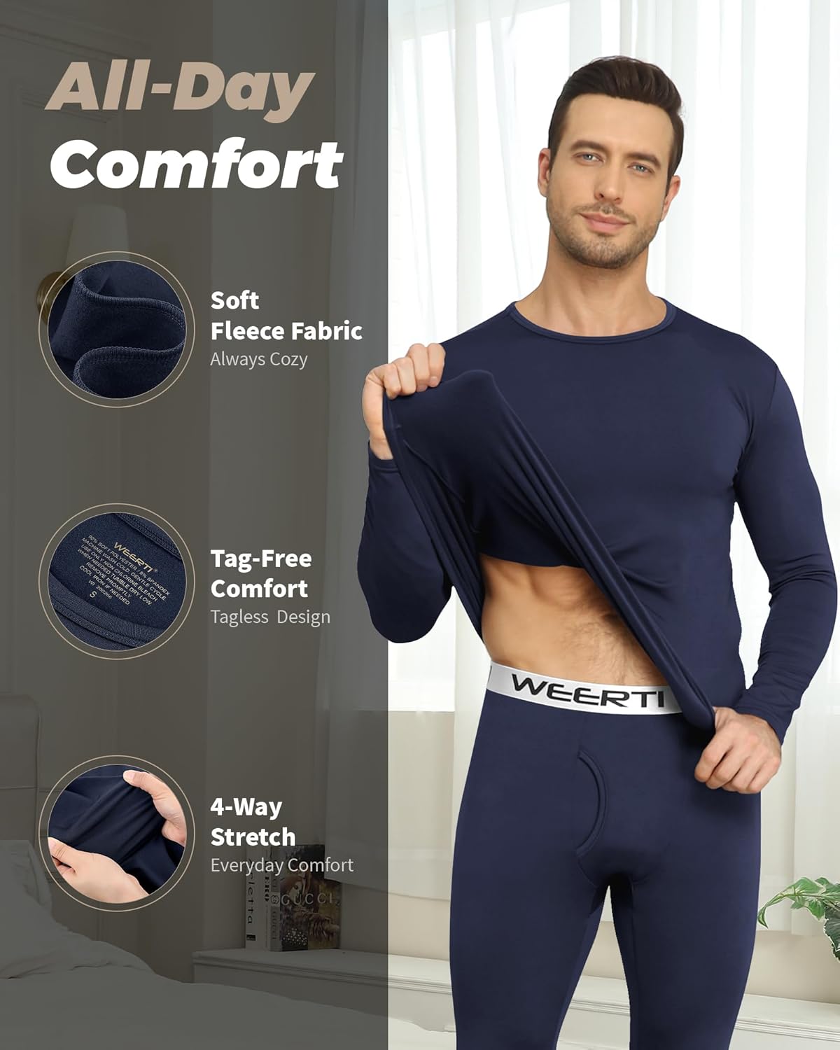 WEERTI Thermal Underwear for Men Long Johns with Fleece Lined Base Layer Men Cold Weather Top Bottom