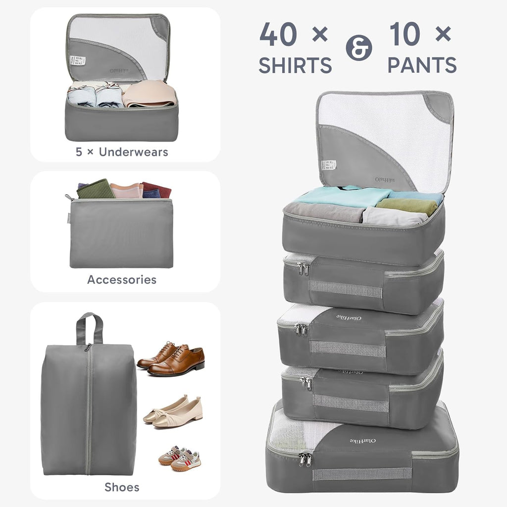 10 Set/8 Set Packing Cubes for Travel, Gifts for Women Mom,Anti-Tearing Suitcase Organizer for Luggage with Shoe & Hanging Toiletry Bag,OlarHike Vacation Essentials & Accessories for Cruise Ship,Cream