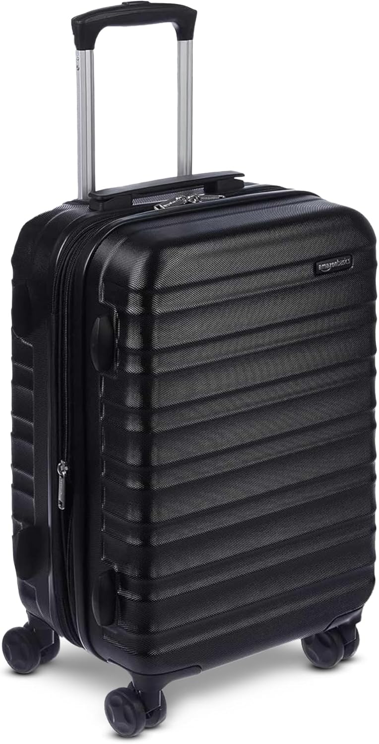 Basics 21" Hardside Carry-On Luggage, Hardshell Suitcase With Wheels, Expandable For Up to 25% More Space, With Scratch-Resistant Surface, Four Multi-directional Wheels, Black