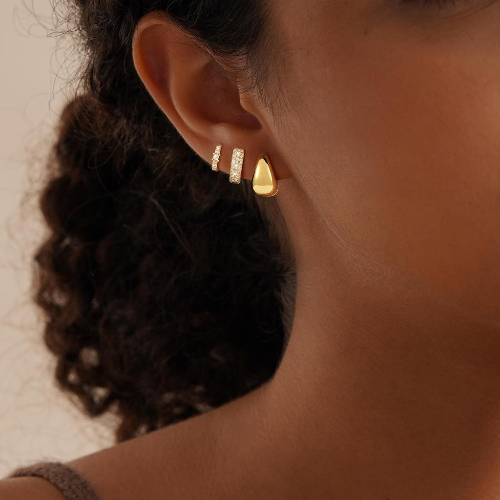 VIROMY Gold Hoop Earrings Set for Women Trendy, 14K Gold Plated Lightweight Small Gold/Silver Hoop Earrings for Women Chunky Open Hoops Earrings Jewelry Gifts