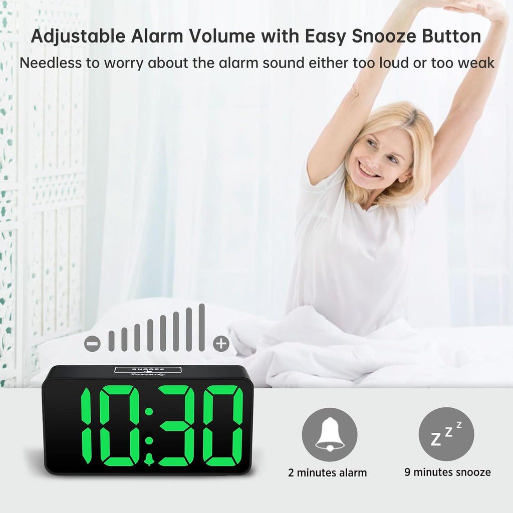 DreamSky Small Digital Alarm Clock for Bederoom, Large Big Numbers Display with Dimmer for Living Room, Electric Bedside Desk Clock with USB Charging Port, Adjustable Volume, USB-C Adapter Powered