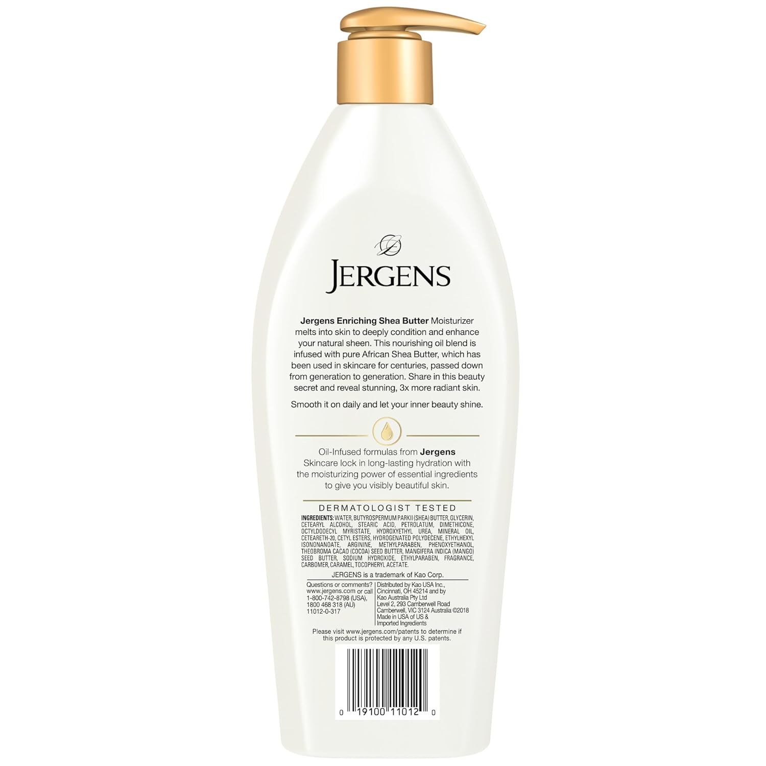 Jergens Shea Butter Hand and Body Lotion, Deep Conditioning Moisturizer, 3X More Radiant Skin, with Pure Shea Butter, Dermatologist Tested, 26.5 Oz